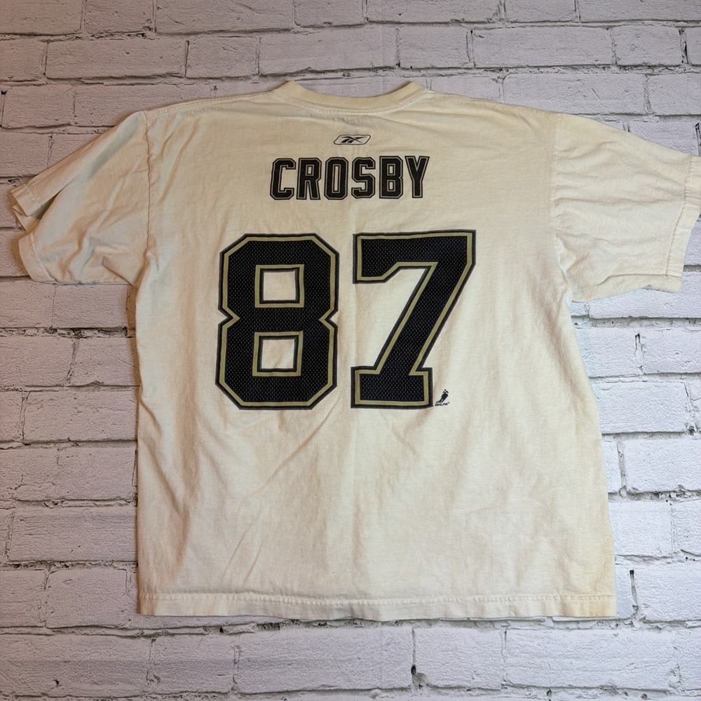 CROSBY #87 PITTSBURGH PENGUINS PLAYER SHORT SLEEVED WHITE T-SHIRT REEBOK SIZE L